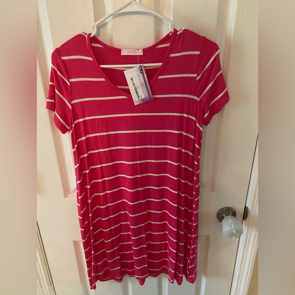 Hot pink and white striped dress